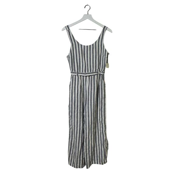 Rachel Zoe Linen Blend Jumpsuit Size 4 Blue White Stripe Belted Wide Leg - Picture 2 of 8